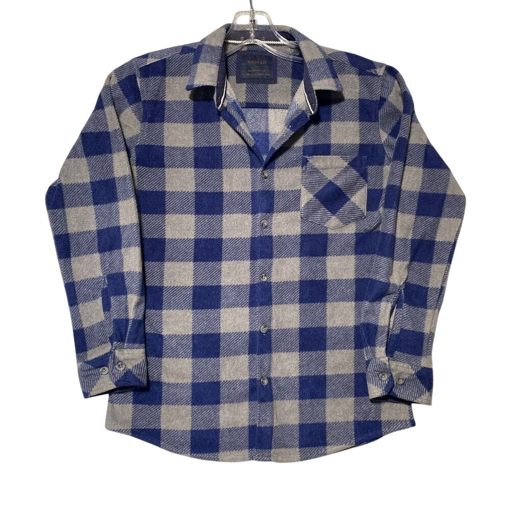 Nomad Big Boy Blue Grey Buffalo Plaid Fleece Flannel Shirt Kids Size Medium M 12